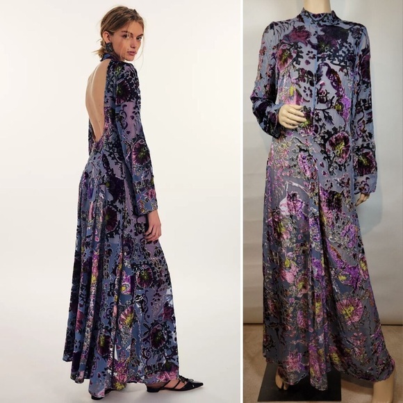 Free People Dresses & Skirts - Free People Bali Painterly Paisley Velvet Purple Maxi Dress